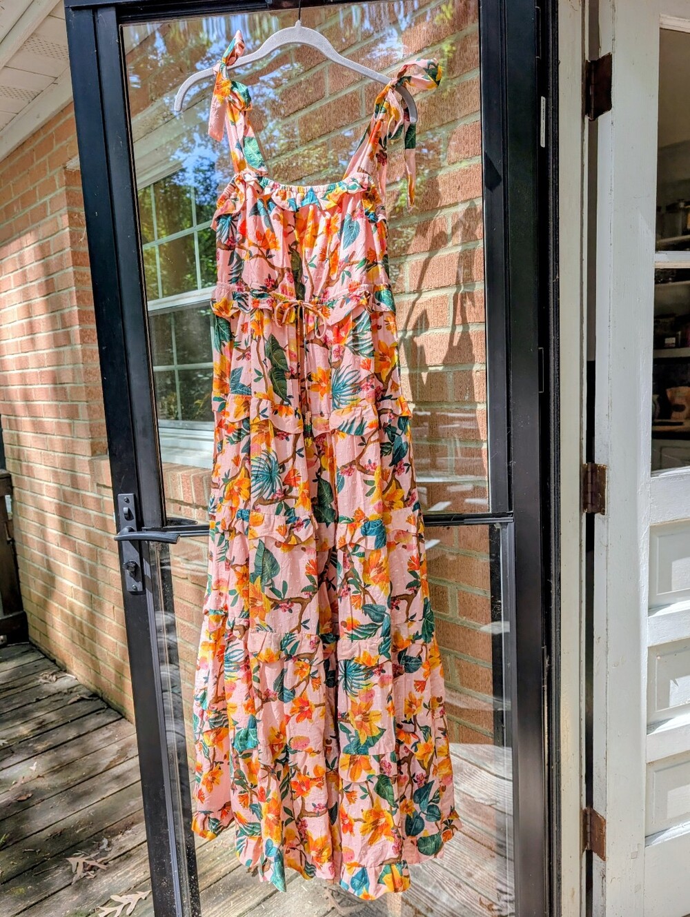 FARM Rio Pink Floral Tie-Shoulder Maxi Dress with Green and Orange Accents - Picture 4 of 6